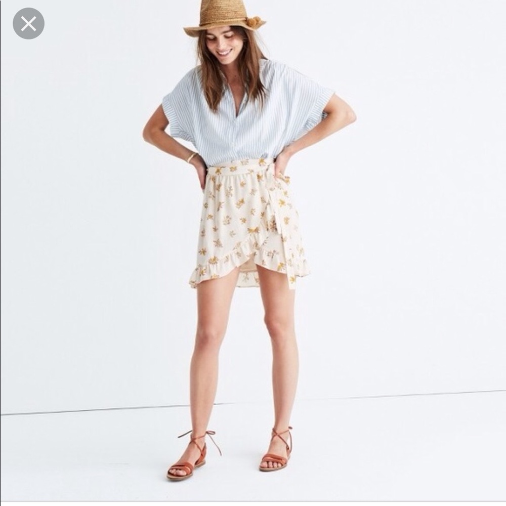 Madewell Cream Floral Wrap Mini Skirt